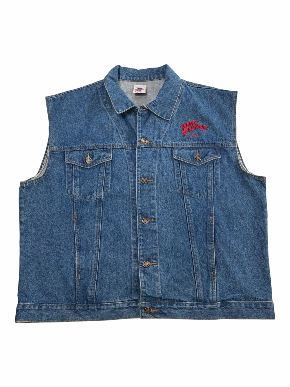 Vintage 90s Planet Hollywood Denim Trucker Vest Cancun Embroidered XL